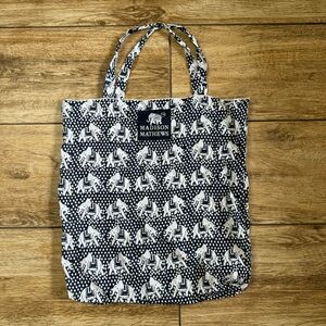 Madison Mathews Elephant Packable Tote Boho Bag Cloth Shoulder Bag Blue White